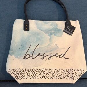 Blessed Canvas Tote Bag with Blue Accents